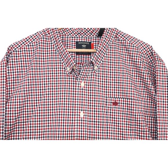 Dockers Mens Classic Fit Red Navy Gingham Button-Down Long Sleeve Shirt Size XL - Picture 4 of 9